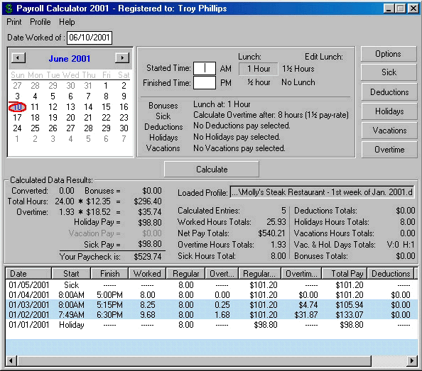 Payroll Calculator 2002 Screenshot